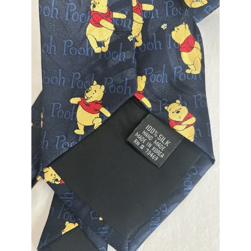 Vintage 90s Navy Blue SILK Disney Purple Winnie The Pooh Neck Tie